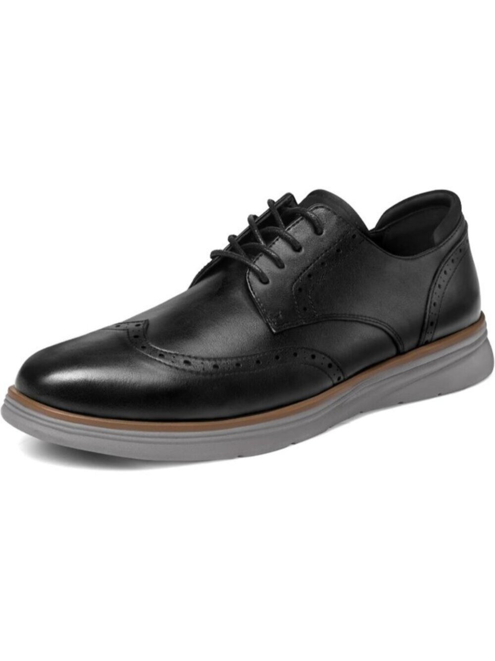 Men's Black-Grey Comfortable Lace-up Wingtip Brogue Dress Leather Oxford Shoes